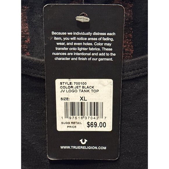 True Religion Mens XL Jet Black JV Logo Tank Top With Buddha Design - Picture 3 of 5